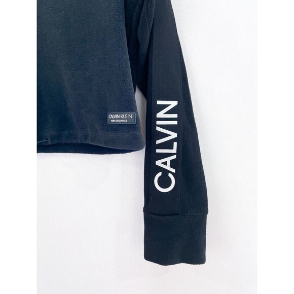 Calvin Klein Performance Black Fleece Cropped Athletic Jacket Medium Quarter Zip - Picture 2 of 8